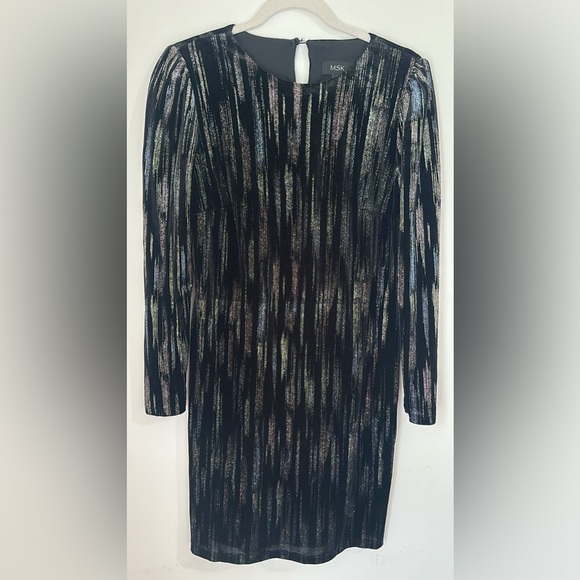MSK Womens Black Velvet Long Sleeve Glitter Embellished Dress 6 - Picture 1 of 3